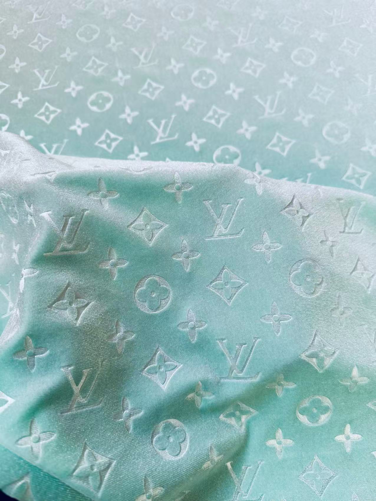 Popular Luxury LV Knitting Velvet Fabric For Handmade Sneaker,Car Upholstery and Apparel By Yard(Light Tiffany Blue)