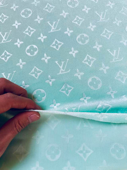 Popular Luxury LV Knitting Velvet Fabric For Handmade Sneaker,Car Upholstery and Apparel By Yard(Light Tiffany Blue)