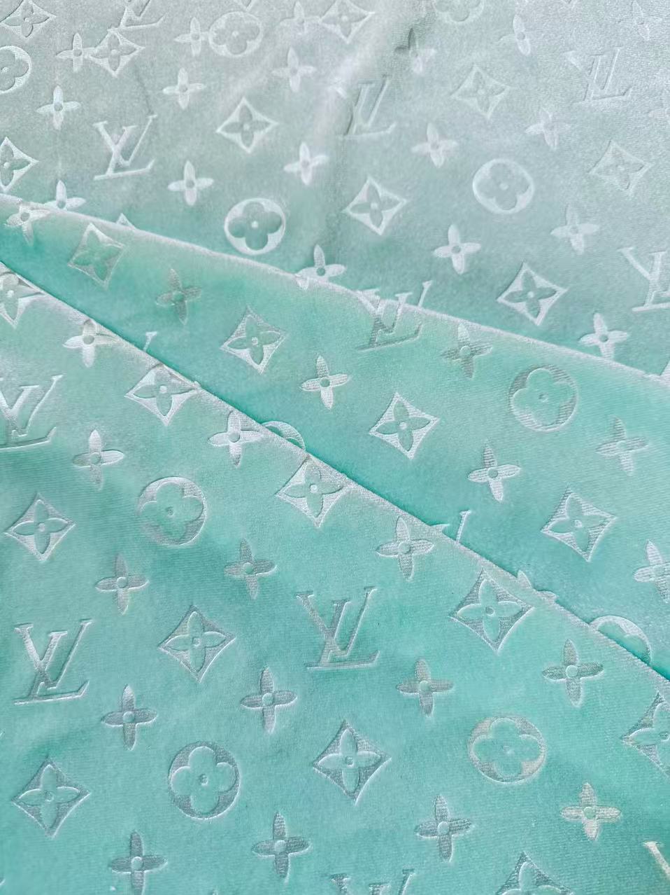 Popular Luxury LV Knitting Velvet Fabric For Handmade Sneaker,Car Upholstery and Apparel By Yard(Light Tiffany Blue)