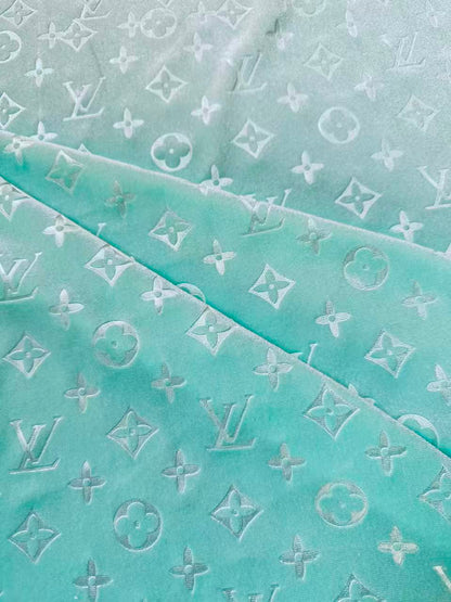 Popular Luxury LV Knitting Velvet Fabric For Handmade Sneaker,Car Upholstery and Apparel By Yard(Light Tiffany Blue)