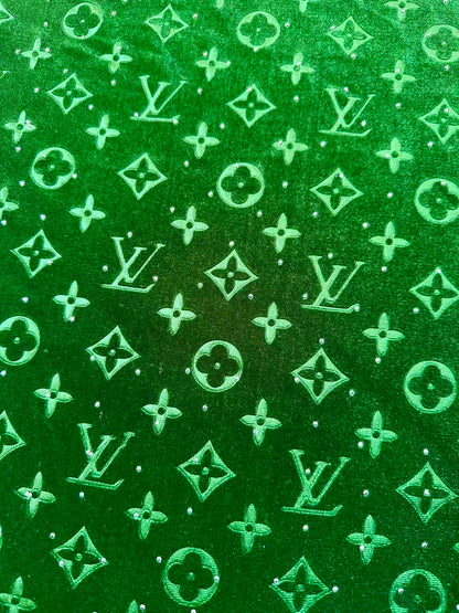 Fashion Luxury LV With Diamond Knitting Velvet Fabric For Handmade Sneaker, Upholstery ,Apparel By Yard(Green)