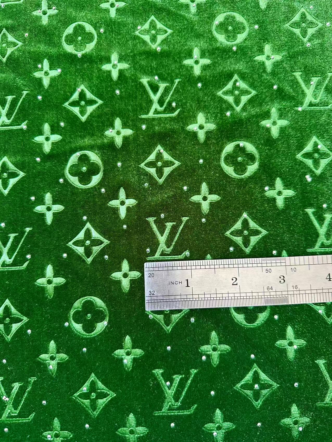 Fashion Luxury LV With Diamond Knitting Velvet Fabric For Handmade Sneaker, Upholstery ,Apparel By Yard(Green)