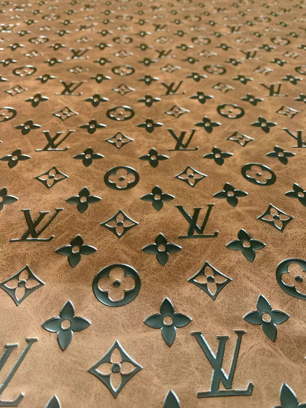 Fashion LV Vantage Embossed Leather Fabric For Handmade Handicrafts，DIY Shoes ,Customized Bags LV Design Leather By Yard (Brown)