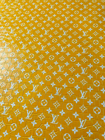 Craft LV Crocodile Texture Alligator Leather Fabric For Handmade Sneaker, Bag Upholstery Goods By Yard (Yellow)
