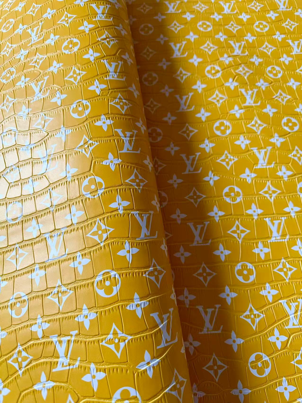 Craft LV Crocodile Texture Alligator Leather Fabric For Handmade Sneaker, Bag Upholstery Goods By Yard (Yellow)