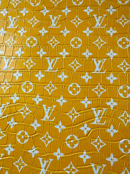 Craft LV Crocodile Texture Alligator Leather Fabric For Handmade Sneaker, Bag Upholstery Goods By Yard (Yellow)
