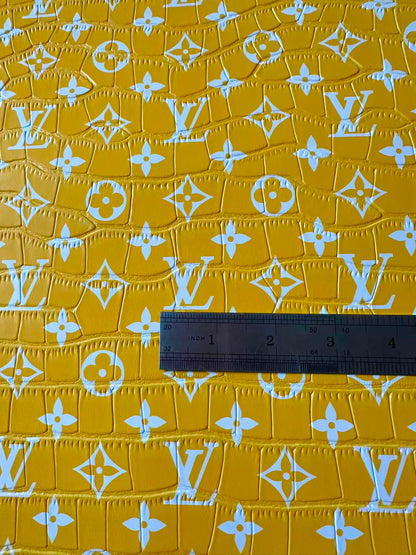 Craft LV Crocodile Texture Alligator Leather Fabric For Handmade Sneaker, Bag Upholstery Goods By Yard (Yellow)