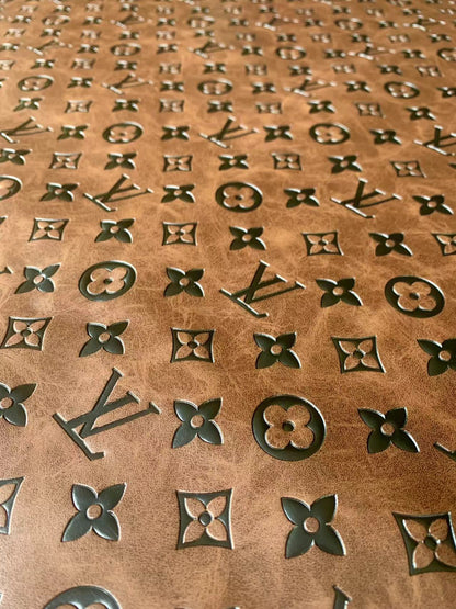 Fashion LV Vantage Embossed Leather Fabric For Handmade Handicrafts，DIY Shoes ,Customized Bags LV Design Leather By Yard (Brown)