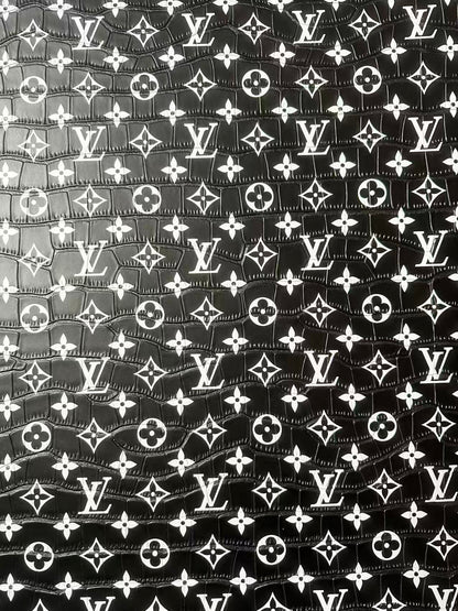 Craft LV Crocodile Texture Alligator Leather Fabric For Handmade Sneaker, Bag Upholstery Goods By Yard (Black)