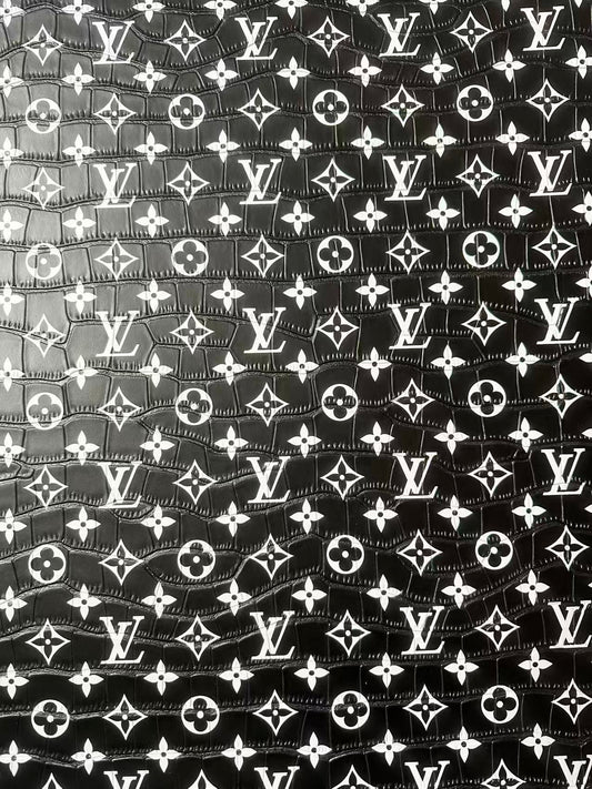 Craft LV Crocodile Texture Alligator Leather Fabric For Handmade Sneaker, Bag Upholstery Goods By Yard (Black)