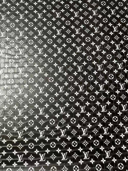 Craft LV Crocodile Texture Alligator Leather Fabric For Handmade Sneaker, Bag Upholstery Goods By Yard (Black)