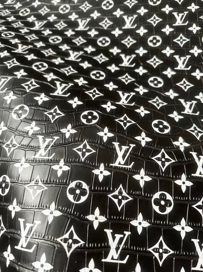 Craft LV Crocodile Texture Alligator Leather Fabric For Handmade Sneaker, Bag Upholstery Goods By Yard (Black)