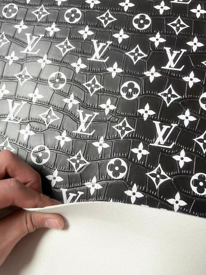 Craft LV Crocodile Texture Alligator Leather Fabric For Handmade Sneaker, Bag Upholstery Goods By Yard (Black)