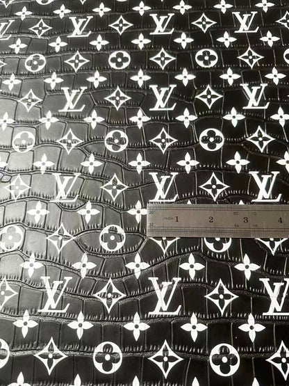 Craft LV Crocodile Texture Alligator Leather Fabric For Handmade Sneaker, Bag Upholstery Goods By Yard (Black)