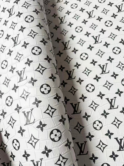 Craft LV Crocodile Texture Alligator Leather Fabric For Handmade Sneaker, Bag Upholstery Goods By Yard (White)