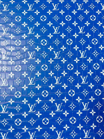 Craft LV Crocodile Texture Alligator Leather Fabric For Handmade Sneaker, Bag Upholstery Goods By Yard (Blue)