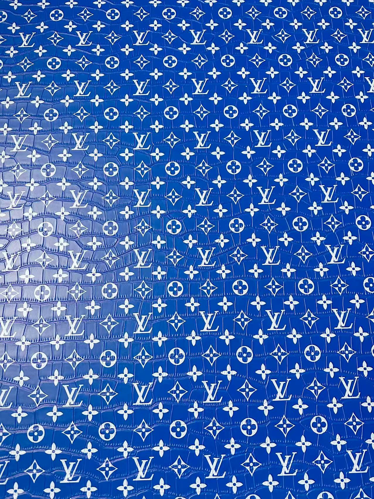 Craft LV Crocodile Texture Alligator Leather Fabric For Handmade Sneaker, Bag Upholstery Goods By Yard (Blue)