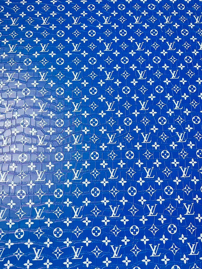 Craft LV Crocodile Texture Alligator Leather Fabric For Handmade Sneaker, Bag Upholstery Goods By Yard (Blue)