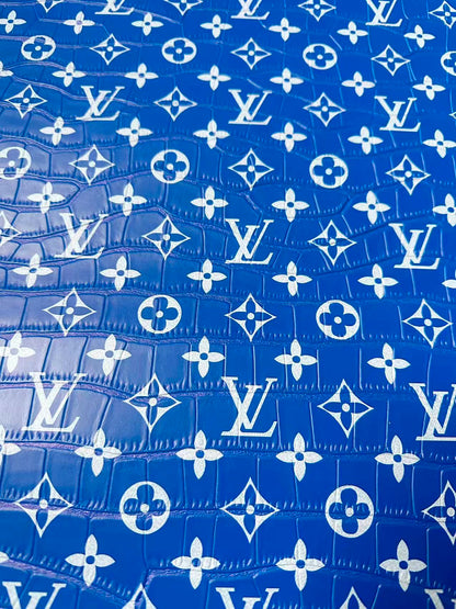 Craft LV Crocodile Texture Alligator Leather Fabric For Handmade Sneaker, Bag Upholstery Goods By Yard (Blue)