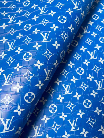 Craft LV Crocodile Texture Alligator Leather Fabric For Handmade Sneaker, Bag Upholstery Goods By Yard (Blue)