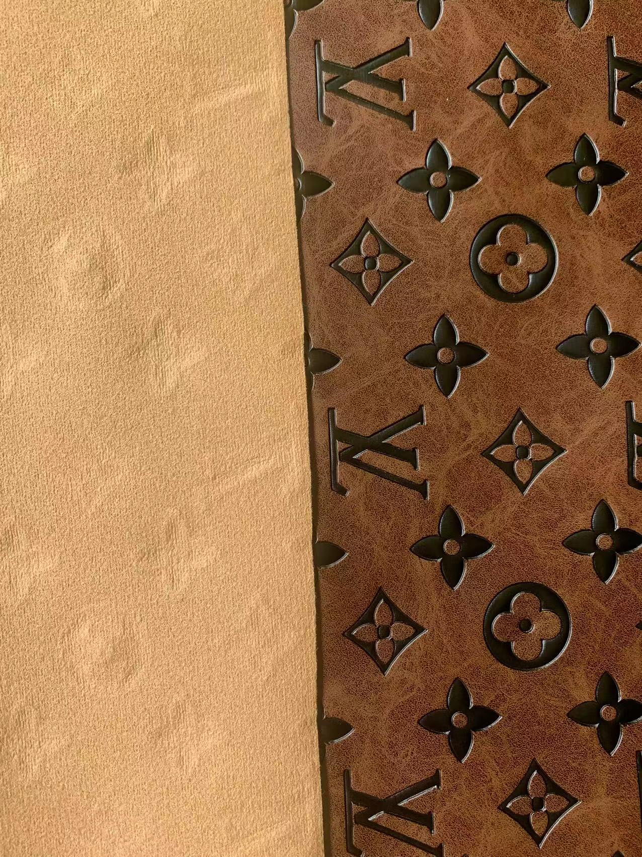 Fashion LV Vantage Embossed Leather Fabric For Handmade Handicrafts，DIY Shoes ,Customized Bags LV Design Leather By Yard (Brown)