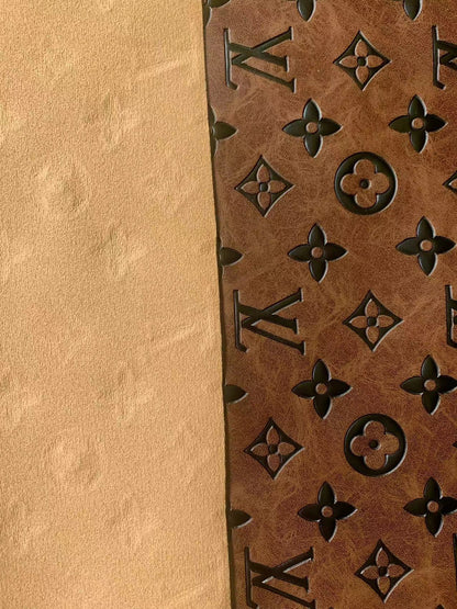 Fashion LV Vantage Embossed Leather Fabric For Handmade Handicrafts，DIY Shoes ,Customized Bags LV Design Leather By Yard (Brown)