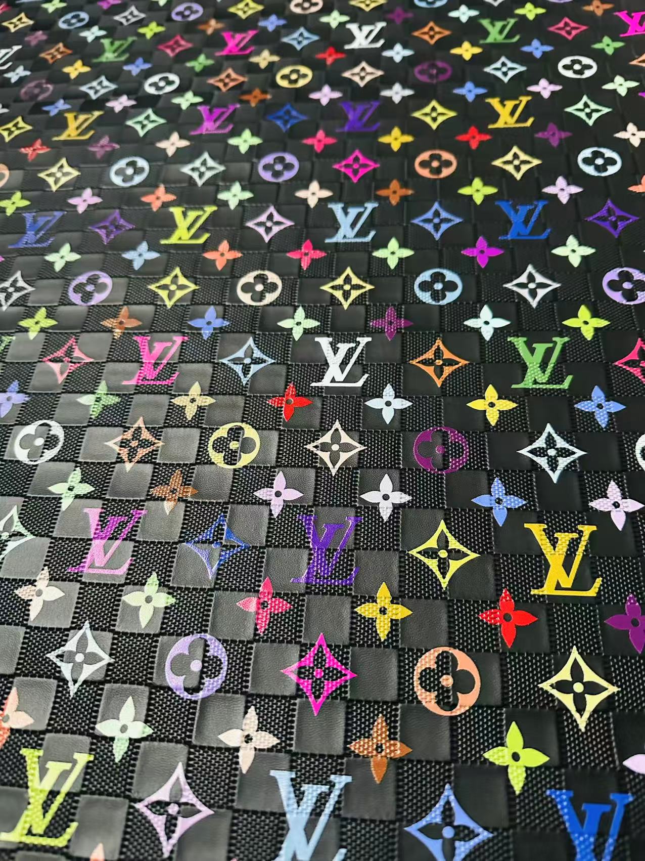 Fashion Monogram Plaid Colorful LV Embossed Leather For Handmade Shoes,Upholstery Goods By Yard