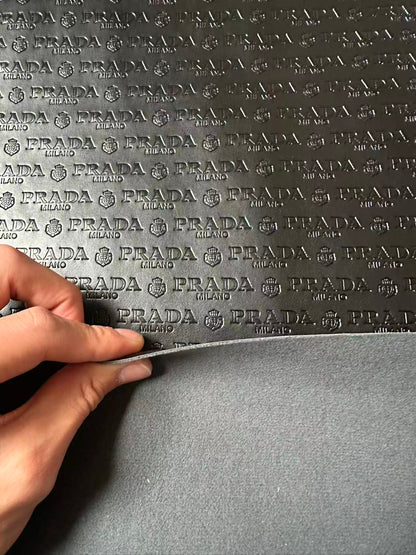 Craft Black Prada Embossed Leather Fabric For Handmade Shoes,Car Upholstery Goods By Yard
