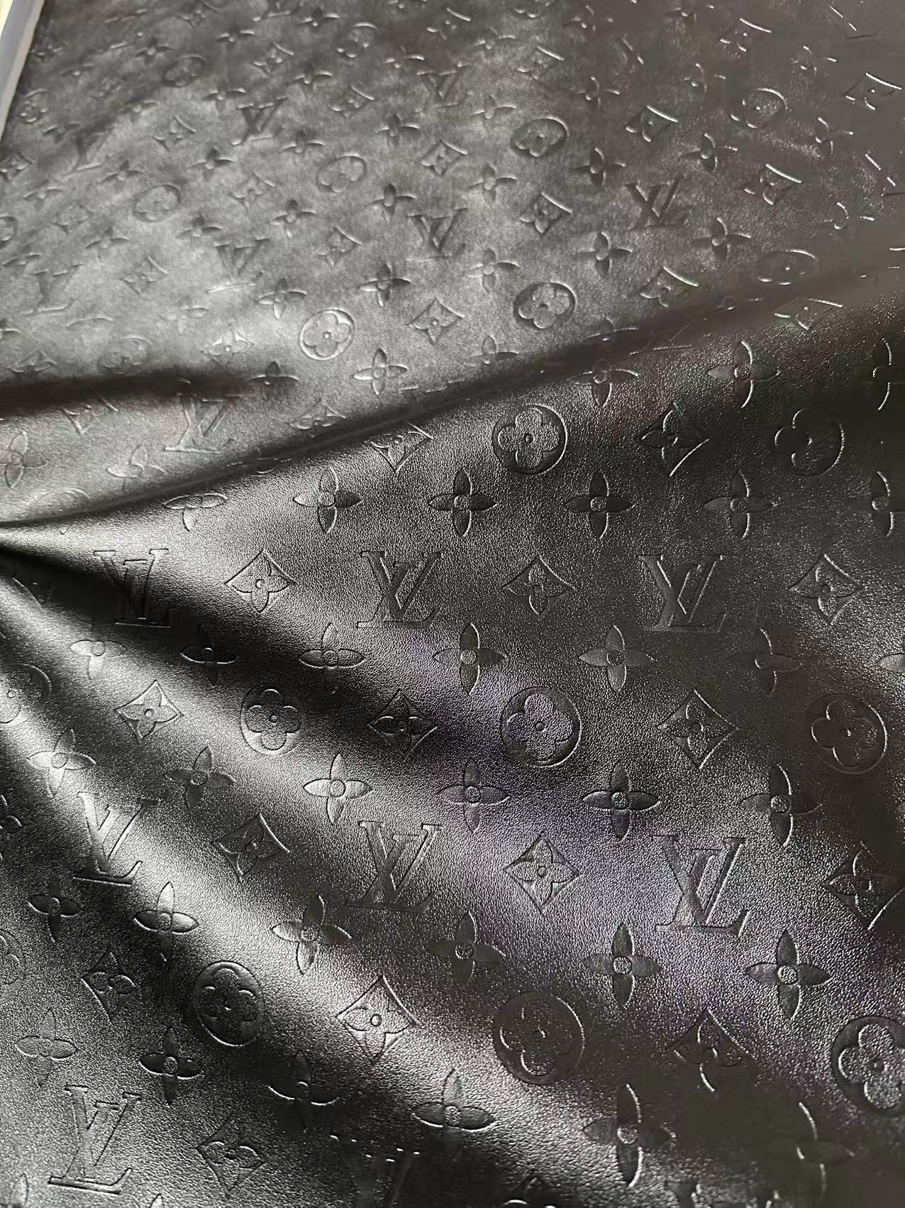 Craft Black LV Sheep Texture Embossed Leather Fabric For Handmade Shoes,Bag,Upholstery Goods By Yard