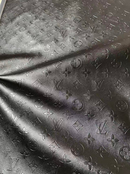 Craft Black LV Sheep Texture Embossed Leather Fabric For Handmade Shoes,Bag,Upholstery Goods By Yard