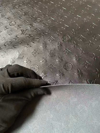 Craft Black LV Sheep Texture Embossed Leather Fabric For Handmade Shoes,Bag,Upholstery Goods By Yard