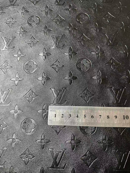 Craft Black LV Sheep Texture Embossed Leather Fabric For Handmade Shoes,Bag,Upholstery Goods By Yard