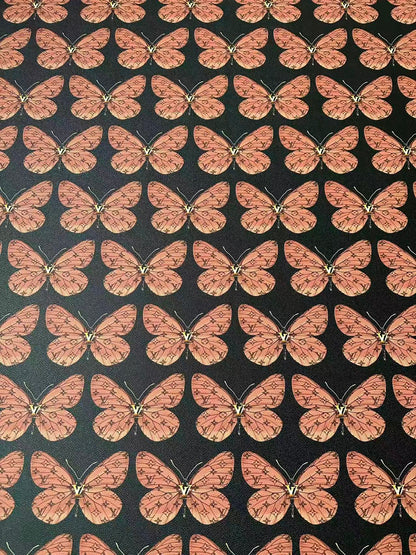 Fashion LV With Butterfly Leather Fabric For Handmade Sneaker,Bag,Clothing Goods By Yard