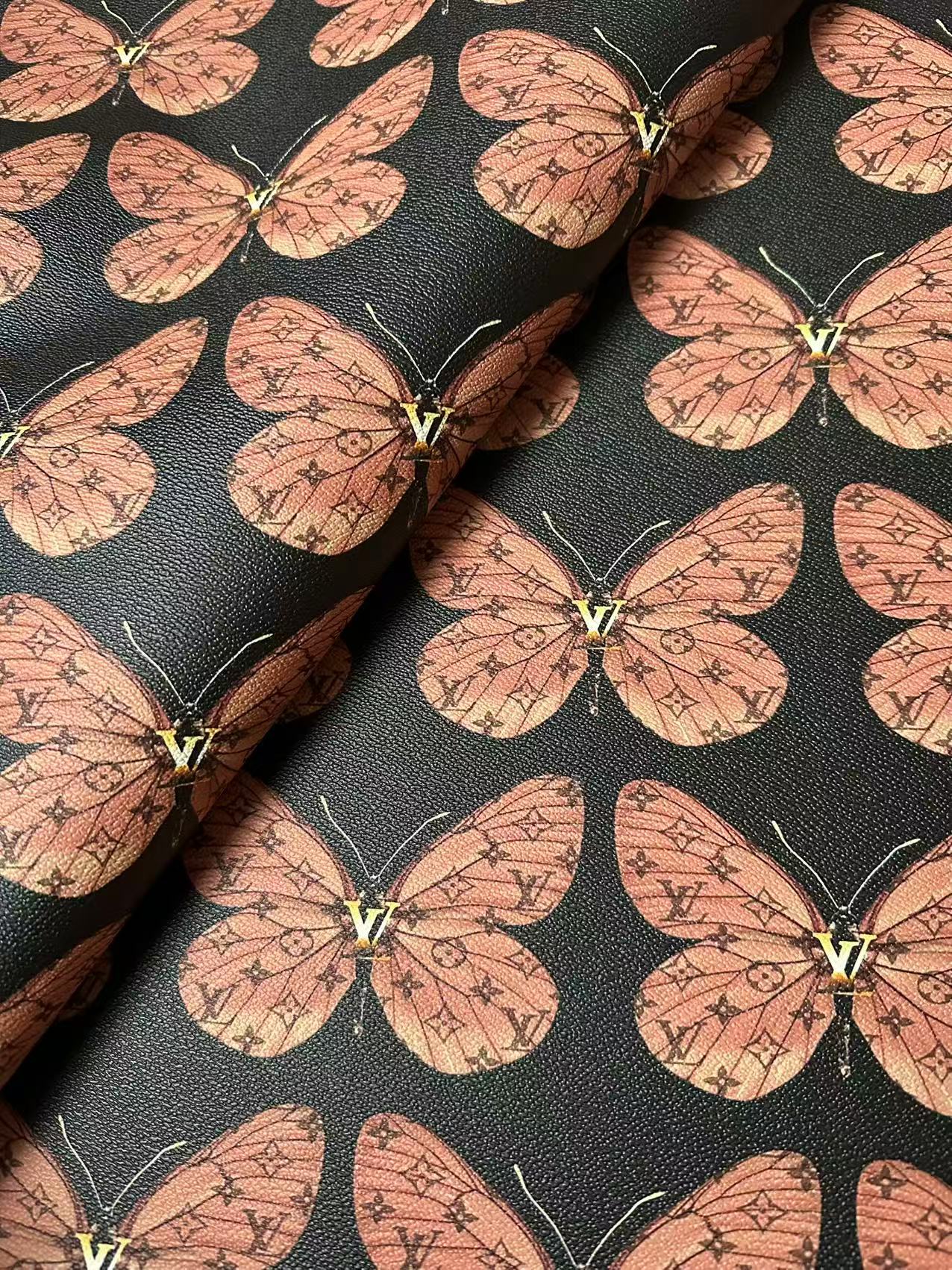 Fashion LV With Butterfly Leather Fabric For Handmade Sneaker,Bag,Clothing Goods By Yard