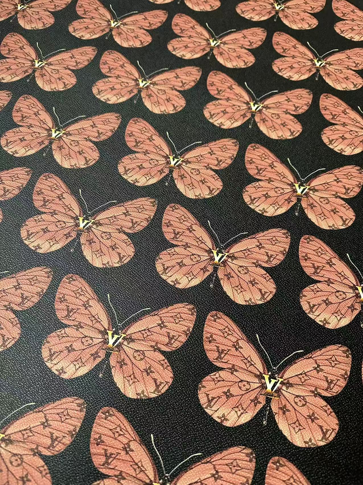 Fashion LV With Butterfly Leather Fabric For Handmade Sneaker,Bag,Clothing Goods By Yard