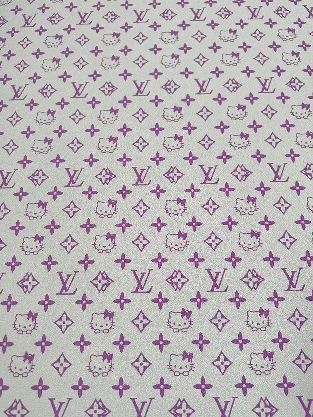 Fashion LV With Hello Kitty Crafting leather fabric Bag leather ,shoes ,Handicraft leather(Purple)