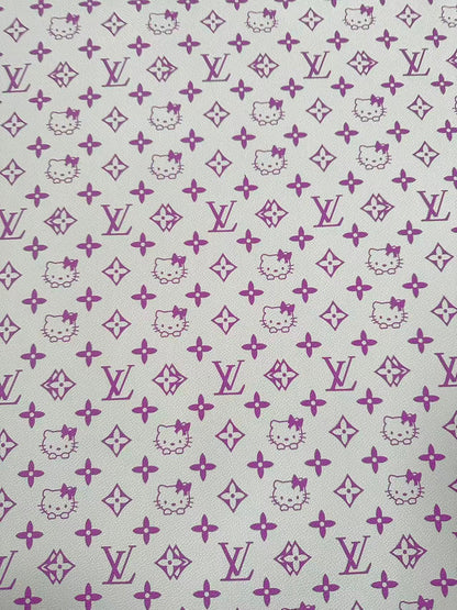 Fashion LV With Hello Kitty Crafting leather fabric Bag leather ,shoes ,Handicraft leather(Purple)