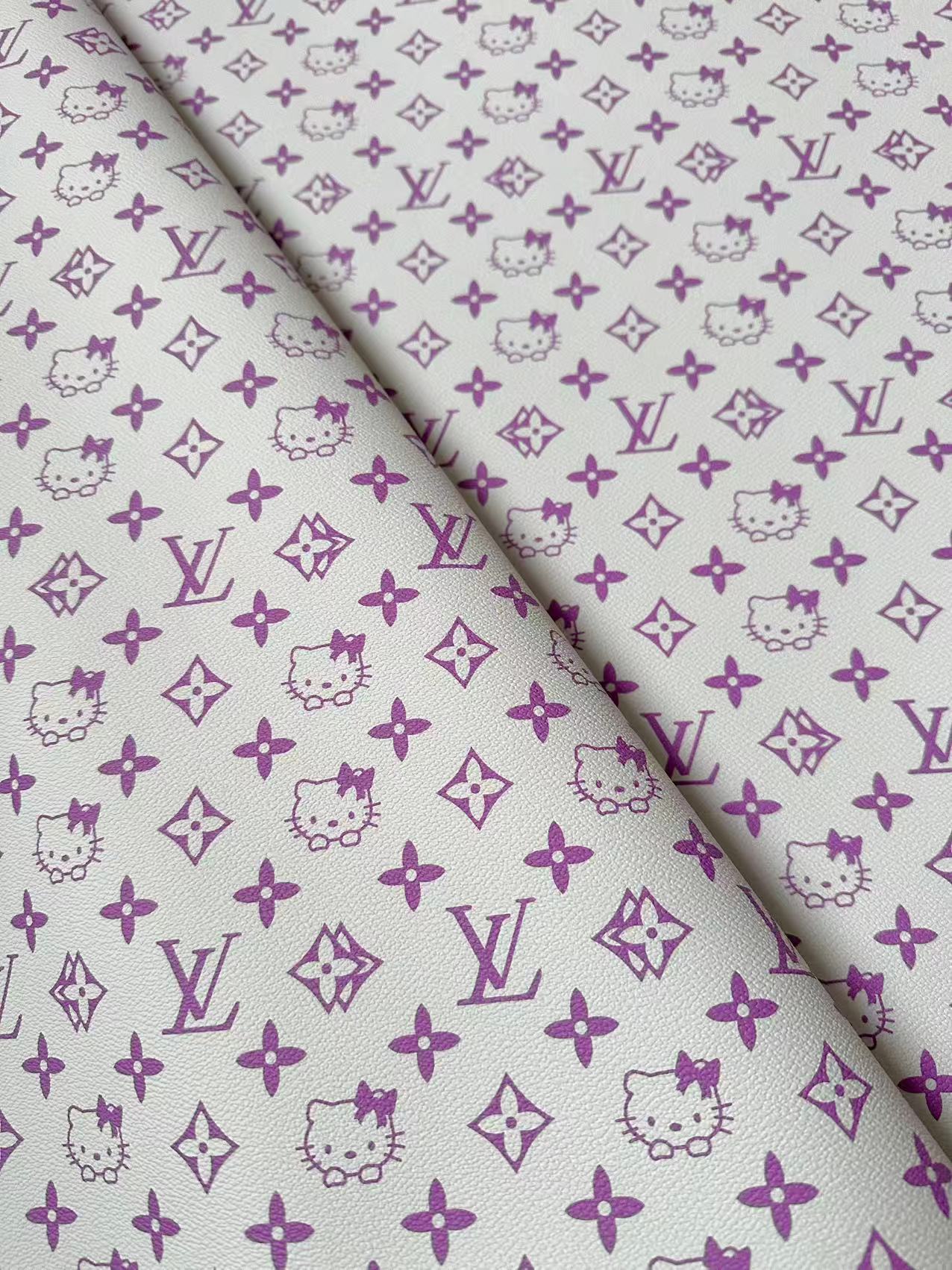 Fashion LV With Hello Kitty Crafting leather fabric Bag leather ,shoes ,Handicraft leather(Purple)
