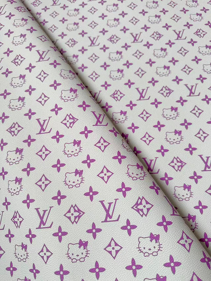Fashion LV With Hello Kitty Crafting leather fabric Bag leather ,shoes ,Handicraft leather(Purple)