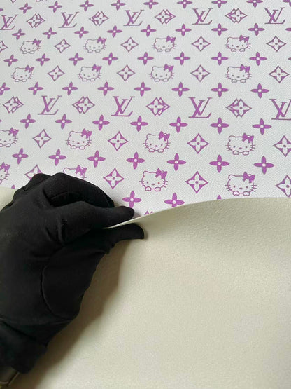 Fashion LV With Hello Kitty Crafting leather fabric Bag leather ,shoes ,Handicraft leather(Purple)