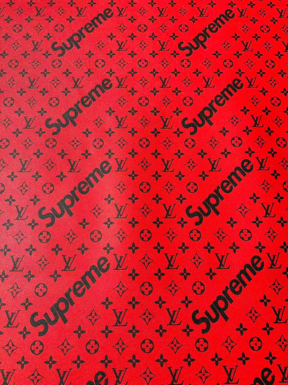 Fashion LV Red With Black Supreme Leather Case Fabric For Handmade Bag, Shoes Goods By Yards