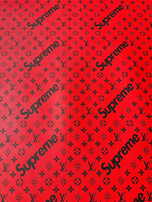 Fashion LV Red With Black Supreme Leather Case Fabric For Handmade Bag, Shoes Goods By Yards