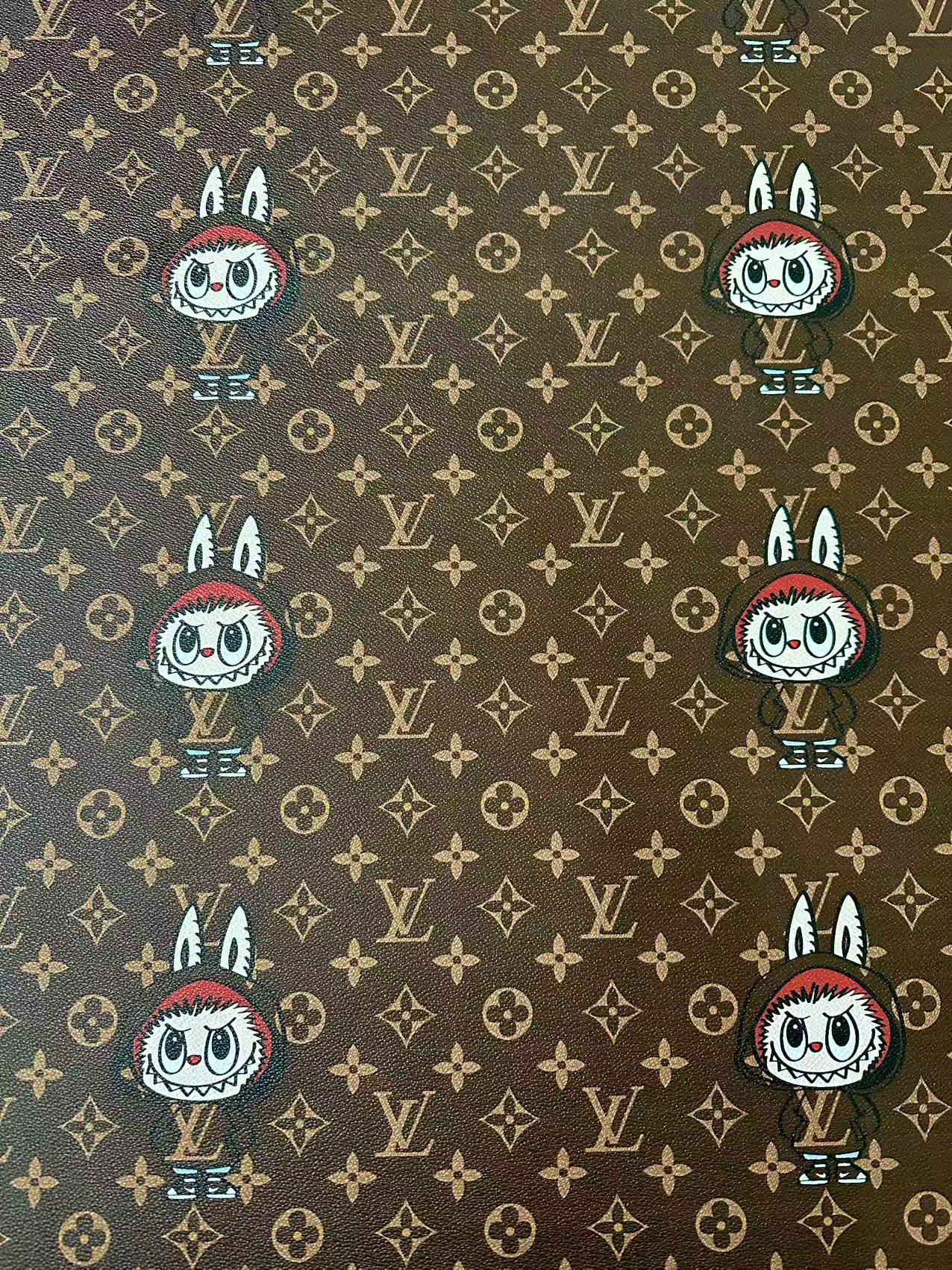 Craft LV With Labubu Leather Fabric For Handmade Sneaker, Bag,DIY Gift Goods By Yard