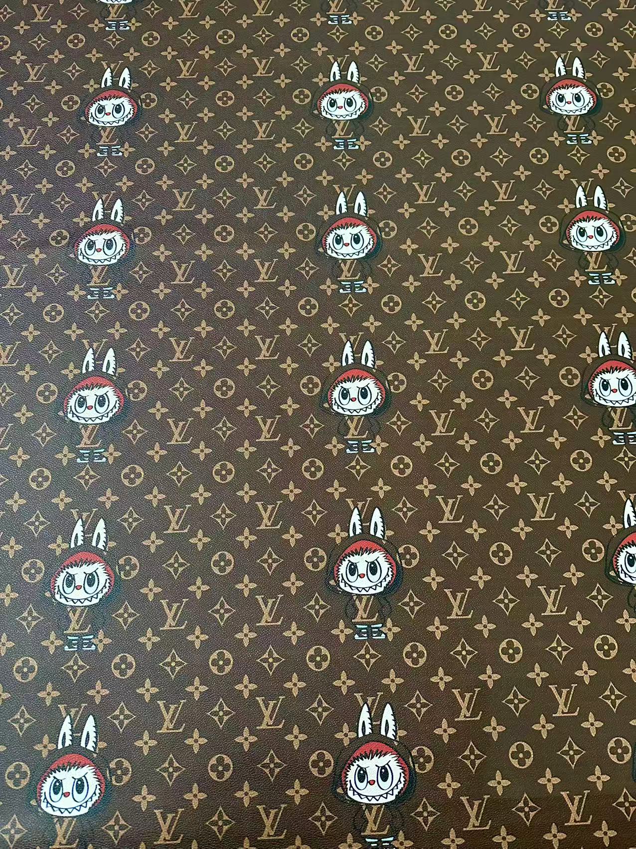 Craft LV With Labubu Leather Fabric For Handmade Sneaker, Bag,DIY Gift Goods By Yard