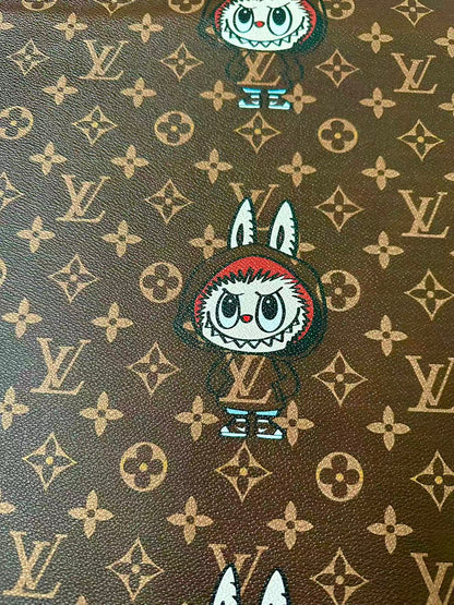Craft LV With Labubu Leather Fabric For Handmade Sneaker, Bag,DIY Gift Goods By Yard