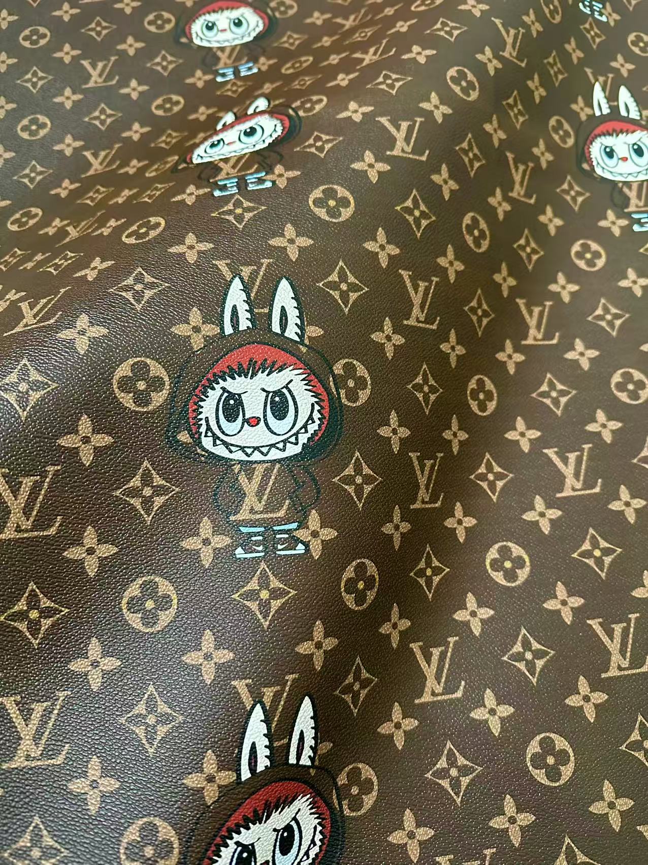 Craft LV With Labubu Leather Fabric For Handmade Sneaker, Bag,DIY Gift Goods By Yard