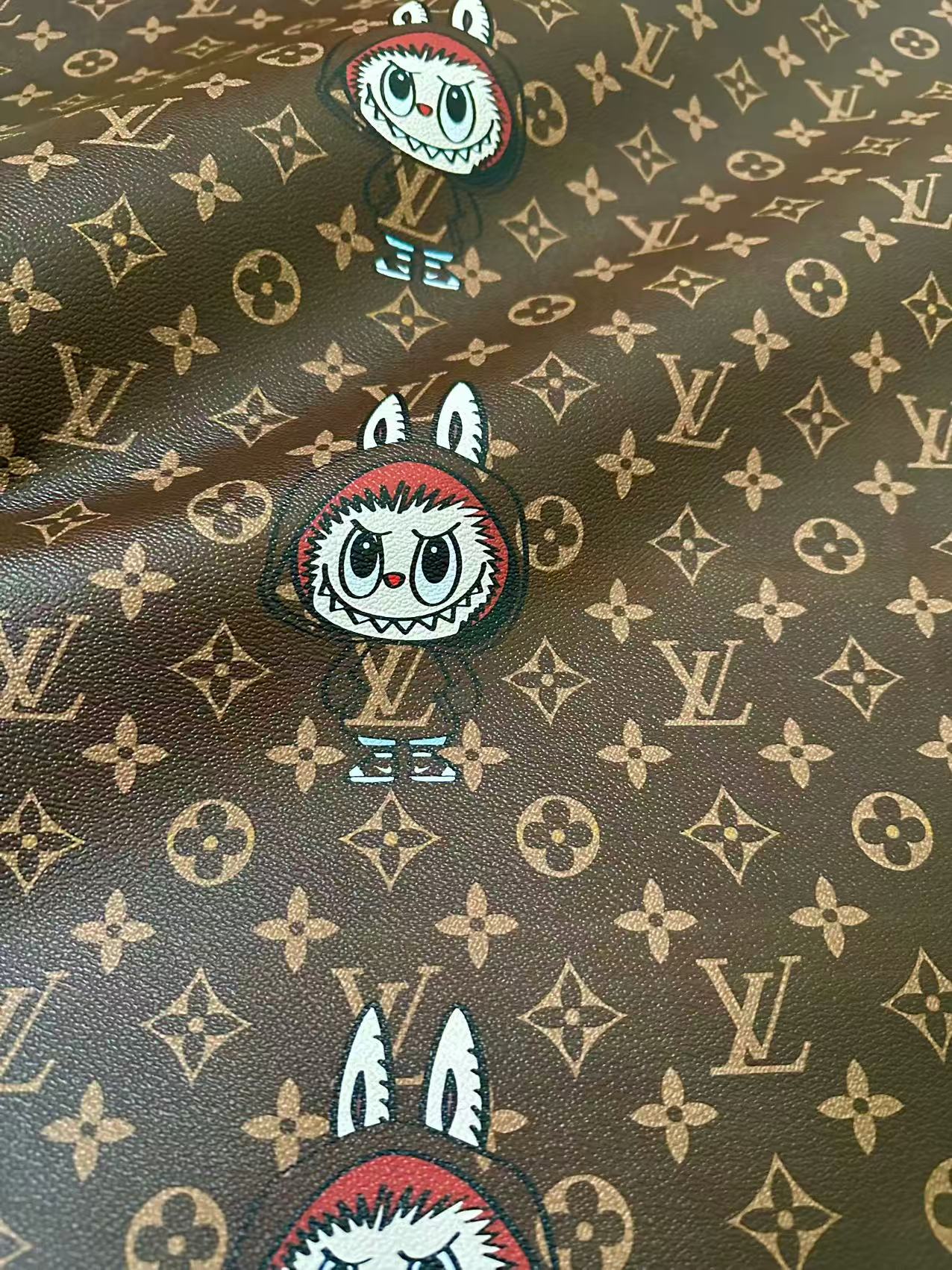 Craft LV With Labubu Leather Fabric For Handmade Sneaker, Bag,DIY Gift Goods By Yard