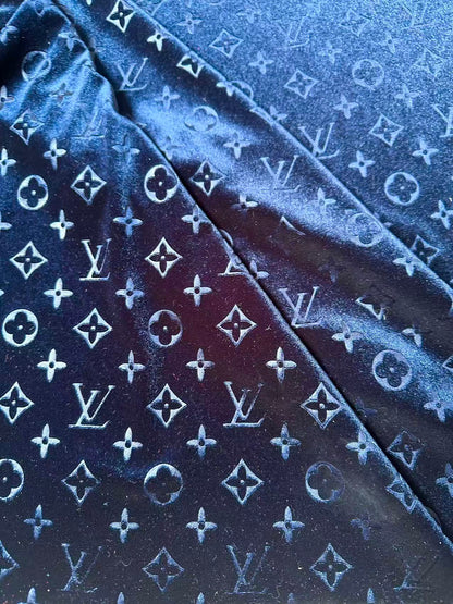 Popular Luxury LV Knitting Velvet Fabric For Handmade Sneaker,Car Upholstery and Apparel By Yard(Navy Blue)