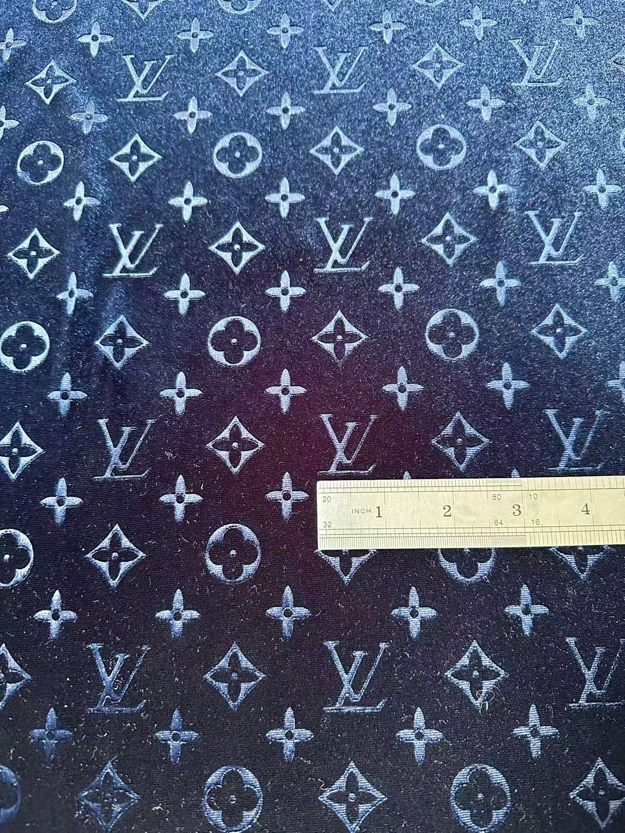 Popular Luxury LV Knitting Velvet Fabric For Handmade Sneaker,Car Upholstery and Apparel By Yard(Navy Blue)