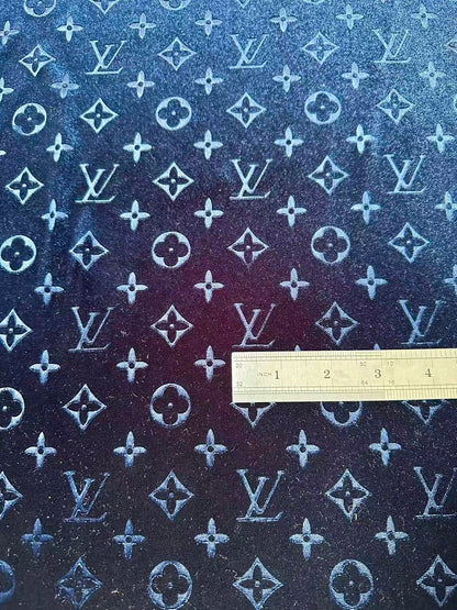 Popular Luxury LV Knitting Velvet Fabric For Handmade Sneaker,Car Upholstery and Apparel By Yard(Navy Blue)